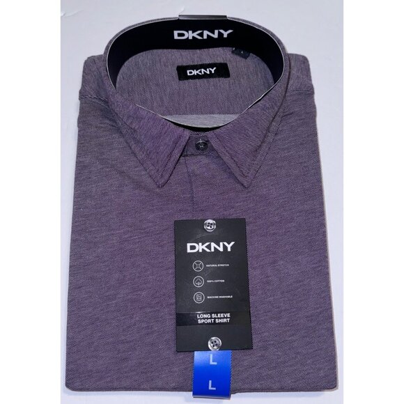 Dkny Other - DKNY Mens Long Sleeve Shirt Large Plum Cotton Natural Stretch Button Work Office